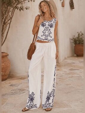 🌟B684. Boho Chic Printed 2 Piece Set Top & Wide Leg Pants